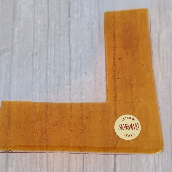 Vintage MCM Murano Italy Art Glass Tray Trinket Dish Orange Clear - Picture 4 of 11